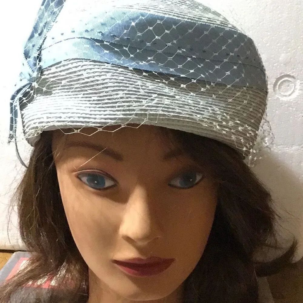 Sassy little vintage powder, blue hat by Valerie modes, sexy, like Jackie Kenned